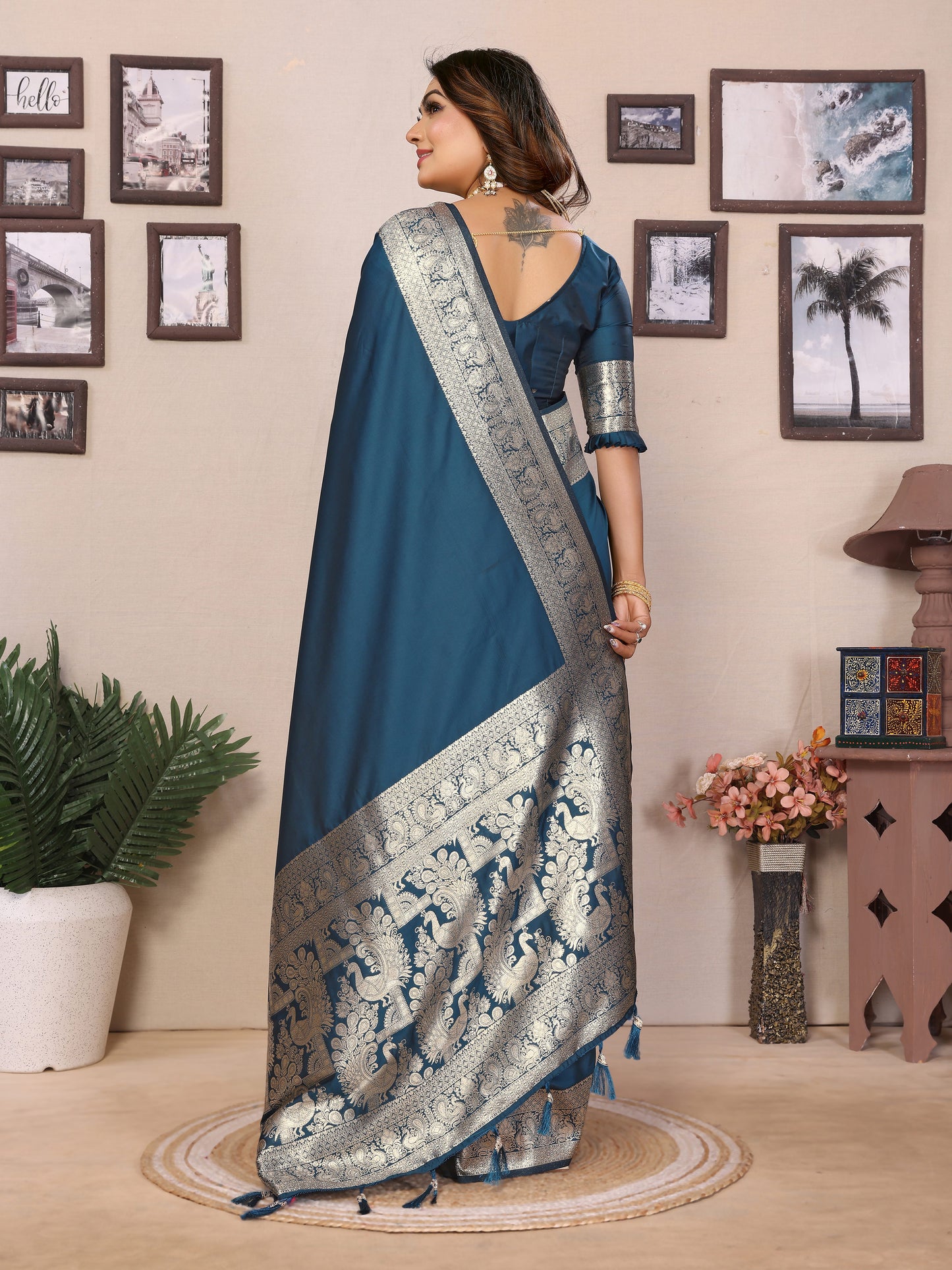 Sky Blue Ruby Banarasi silk saree with beautiful Gala weaving exclusive work soft comfy