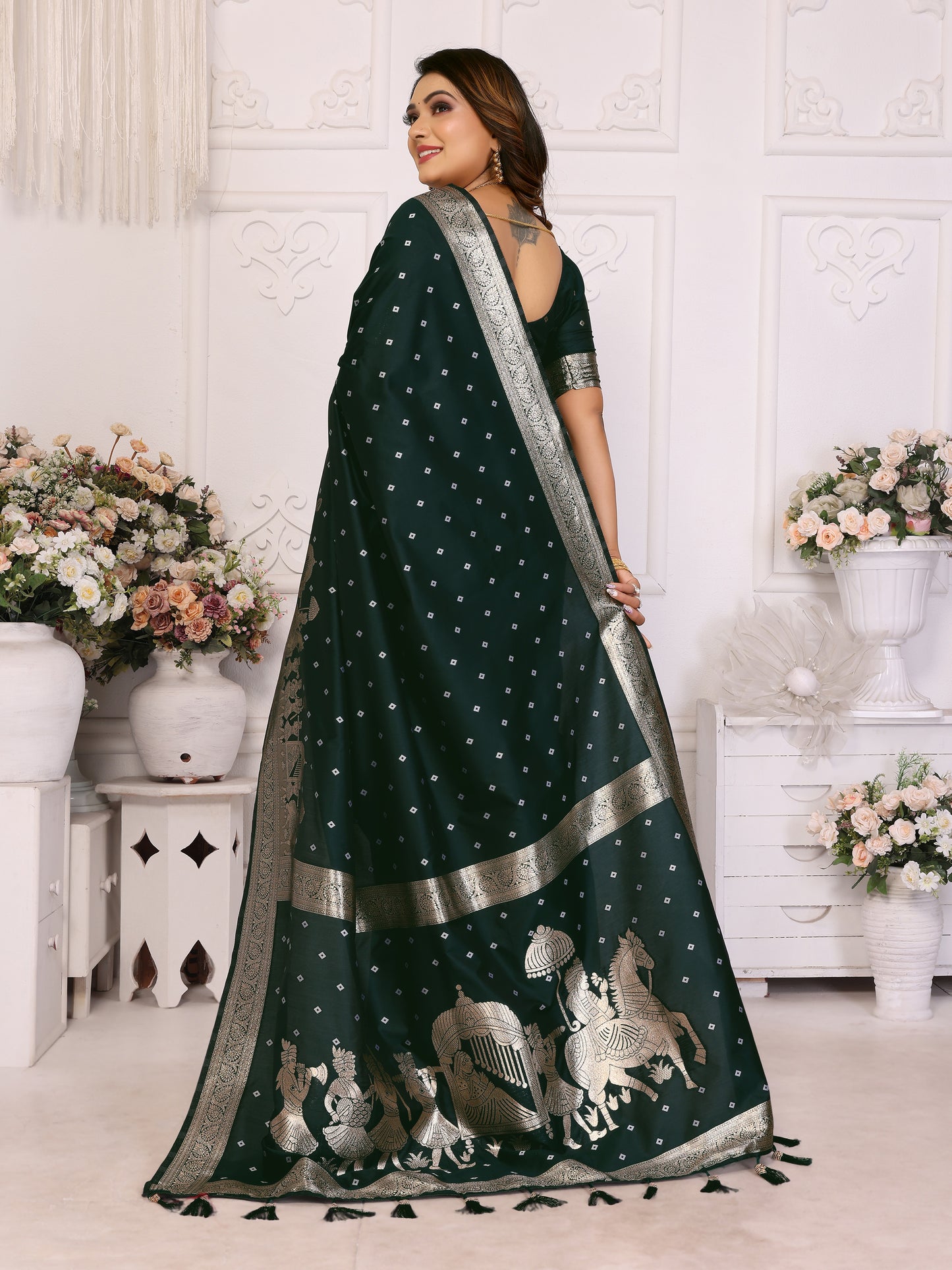 Green Heena kochi silk saree with beautiful Bandhej weaving exclusive work soft