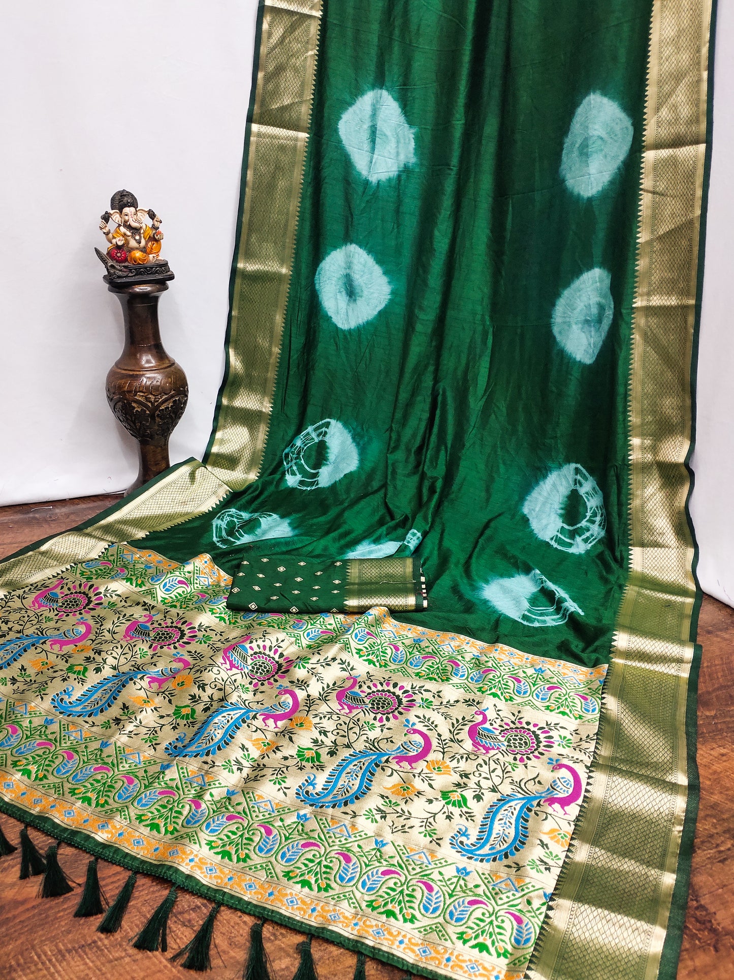 Green Color Premium And High Quality,Comfortable Sibori Work With Soft Dola Silk Drapes