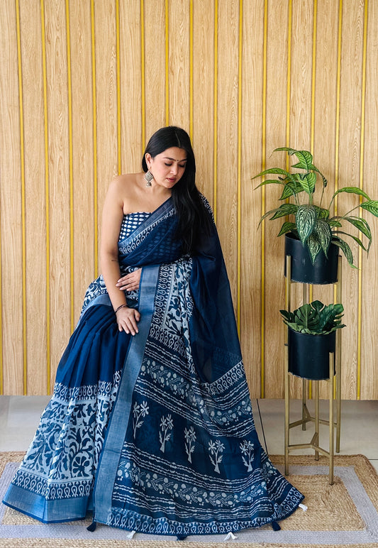 Soft Linen Cotton Digital Print Saree Very Premium And Rich Quality