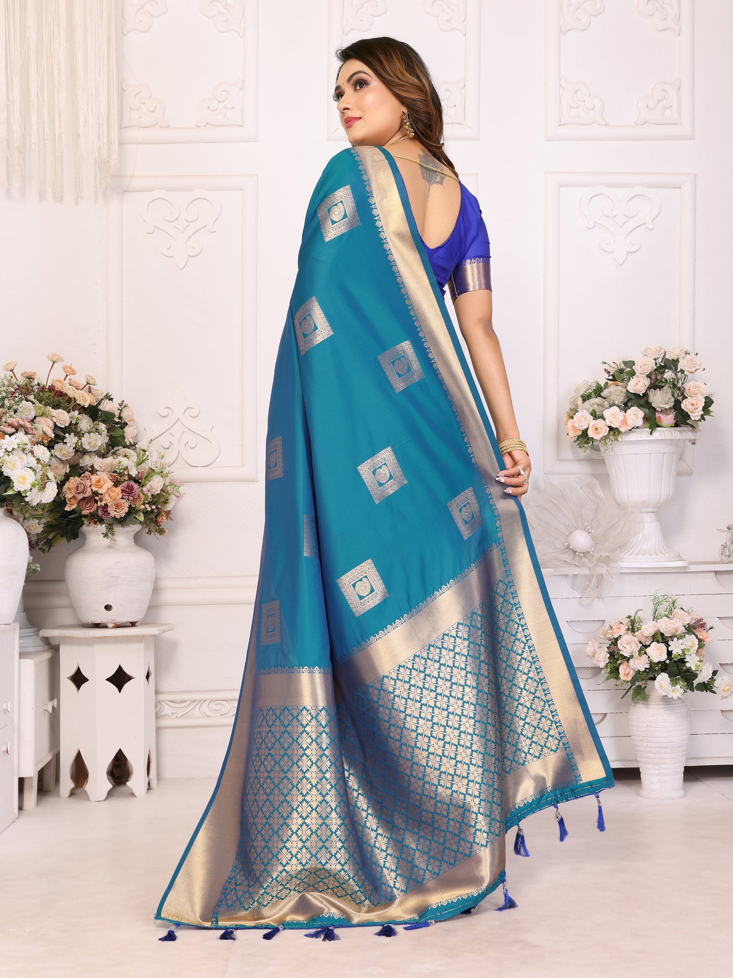 Sky Blue Sameera Lichi soft Silk sarees With Silk woven Butta And Zari Border