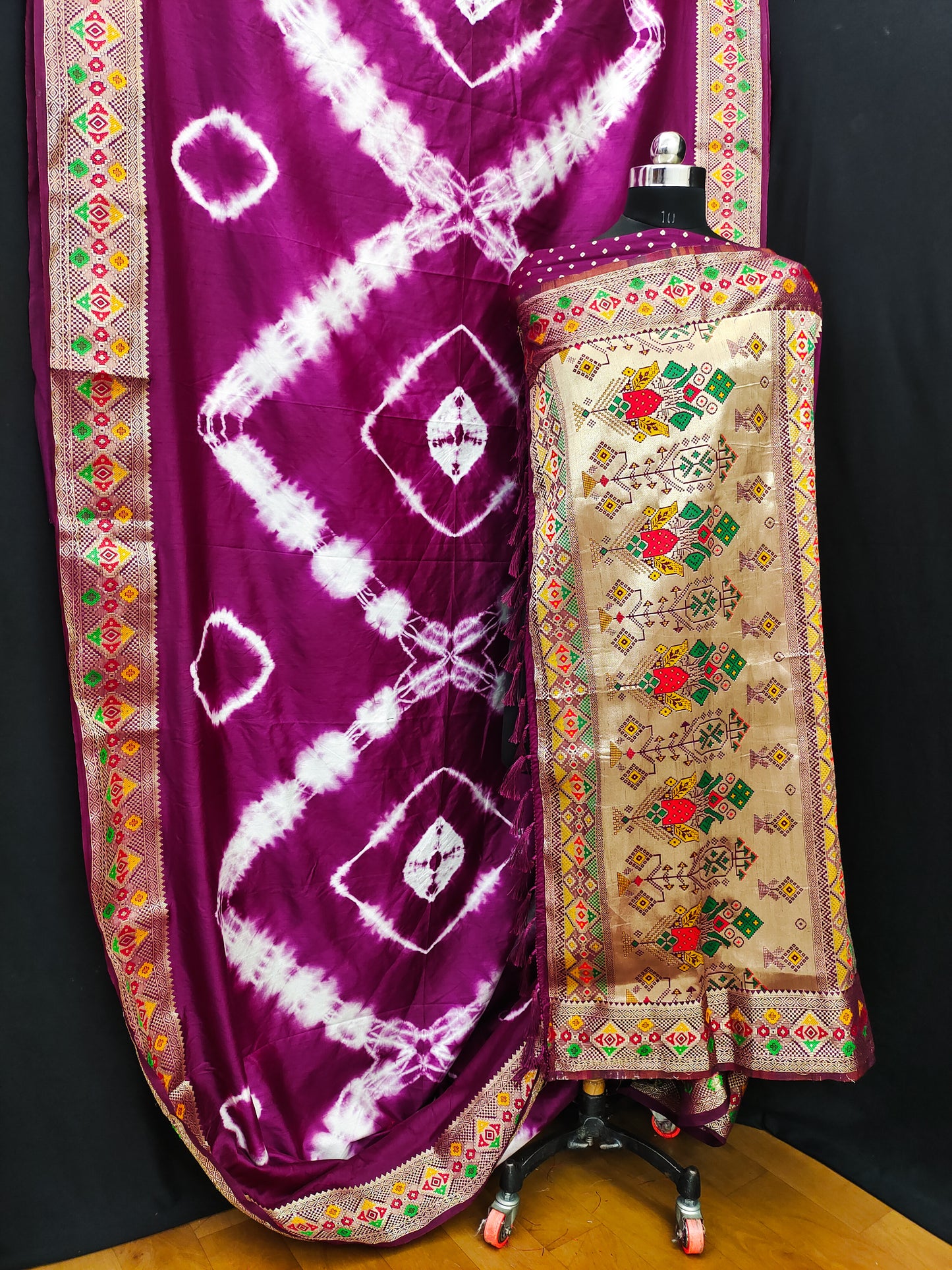 Purple Color Sibory Print Paithani Silk Saree Zari Gold & Minakari Border