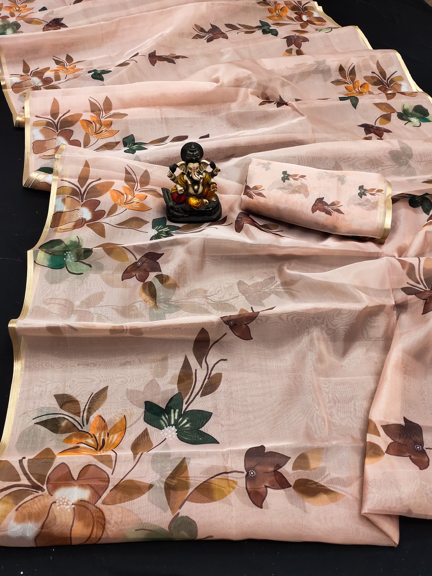 Peach Color Best Quality Art Silk Organza Digital Print Soft Shiny Saree