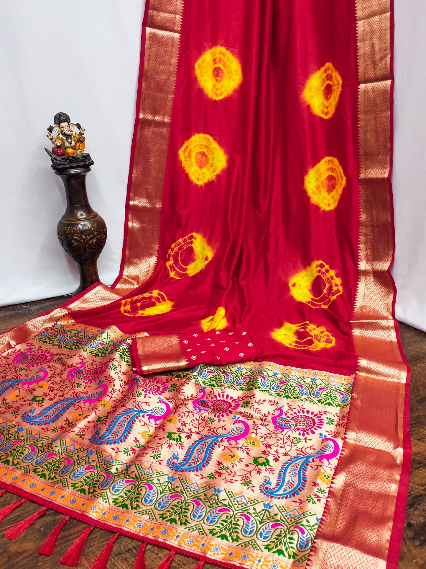 Red Color Premium And High Quality,Comfortable Sibori Work With Soft Dola Silk Drapes