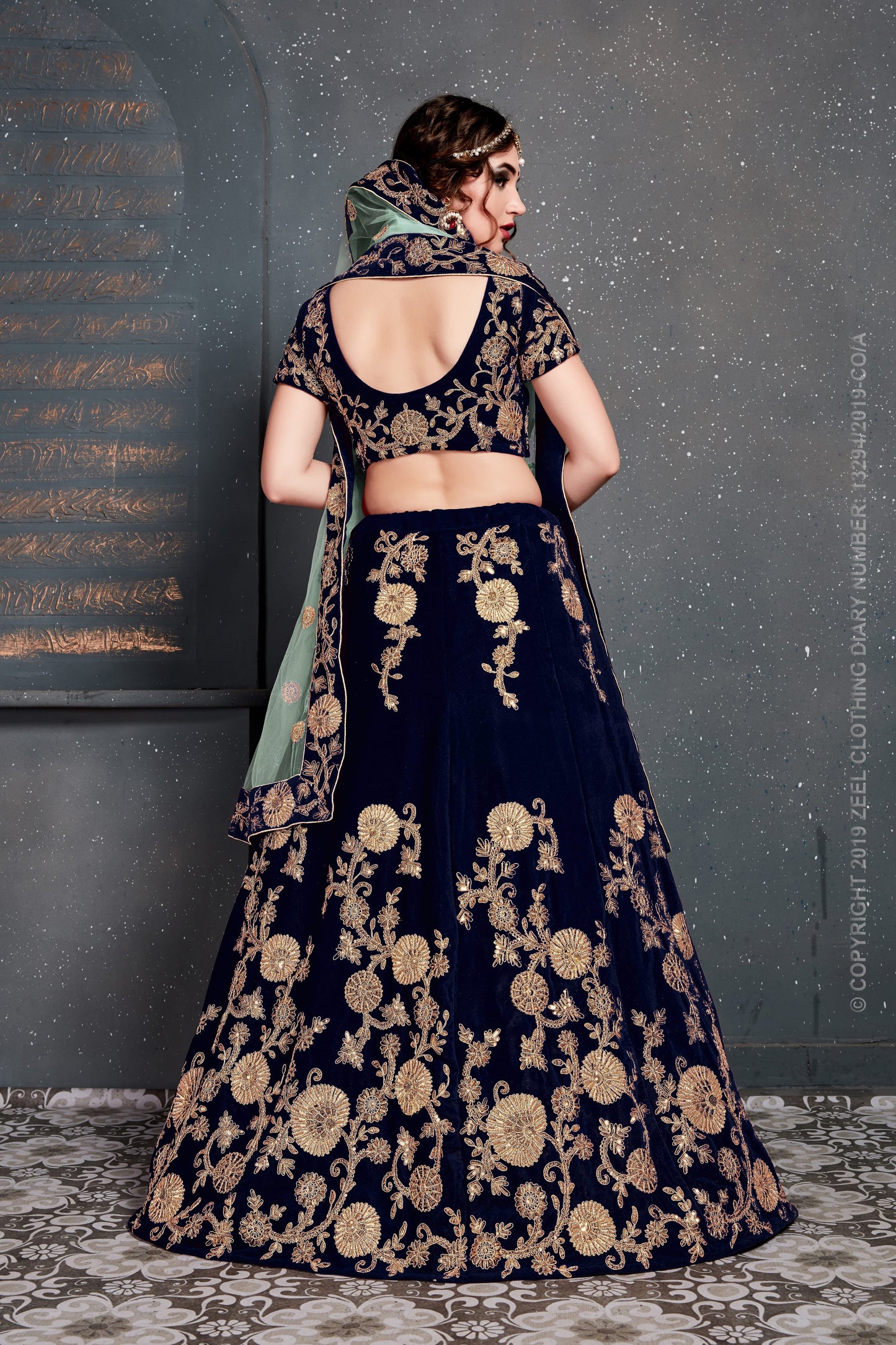 Navy Blue Color Velvet Dori, Zari And Sequins Embroidery Work Lehenga Choli