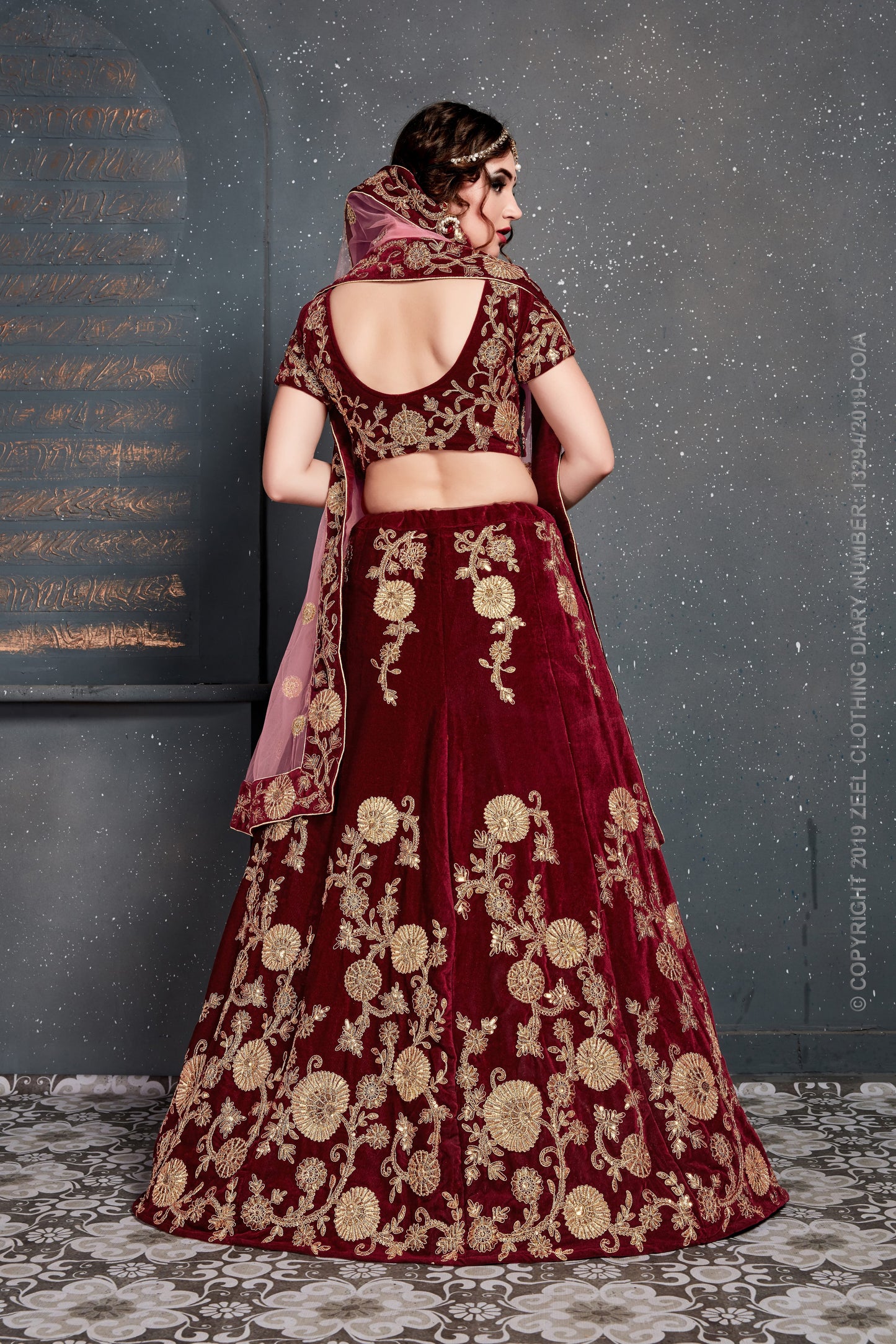 Maroon Color Velvet Dori, Zari And Sequins Embroidery Work Lehenga Choli