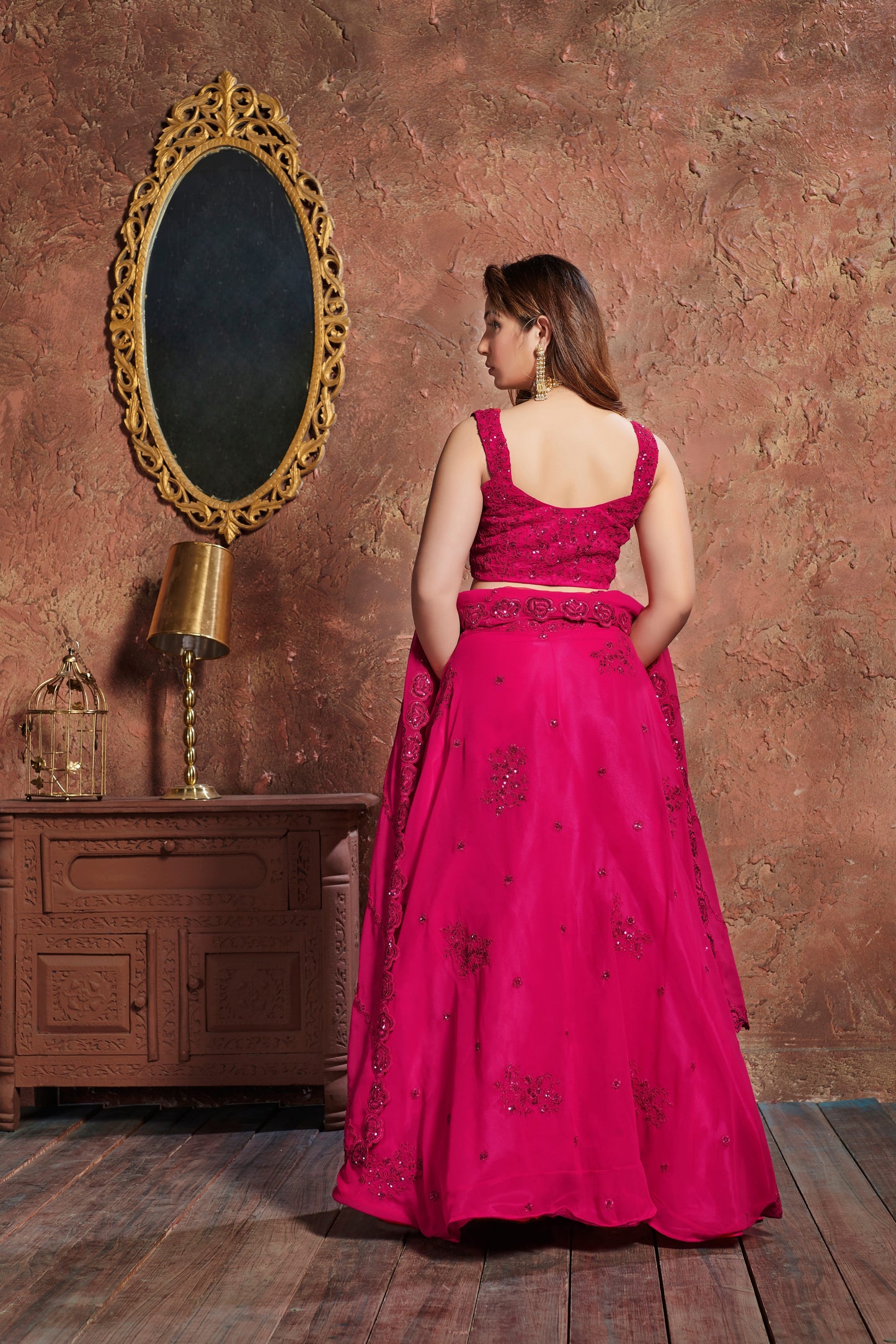 Pink Color Georgette Zari, Sequins And Dori Embroidery Work Lehenga Choli