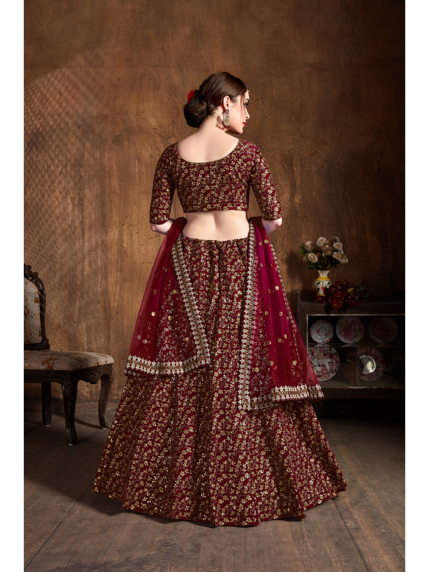 Maroon Color ZARI AND SEQUINS HEAVY EMBROIDERY WORK Lehenga Choli