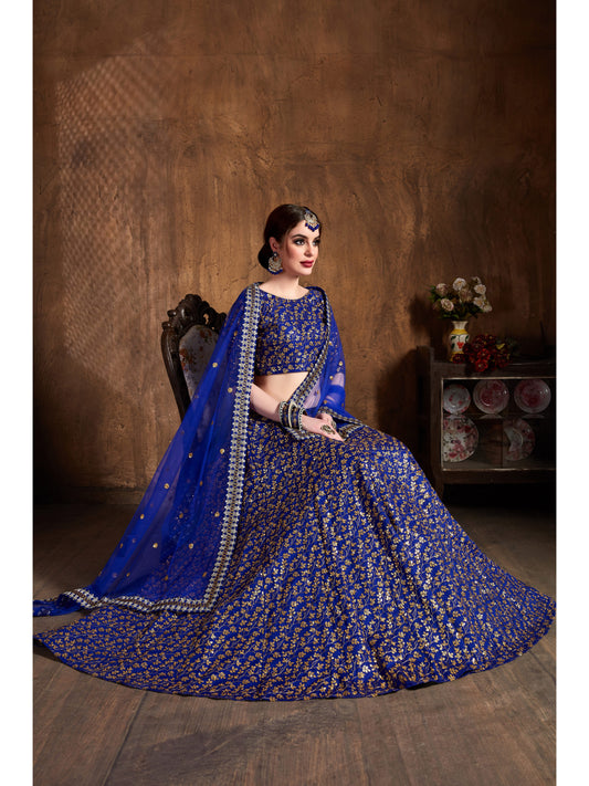 रॉयल ब्लू रंग ज़री और सेक्विन भारी कढ़ाई काम लेहेंगा चोली