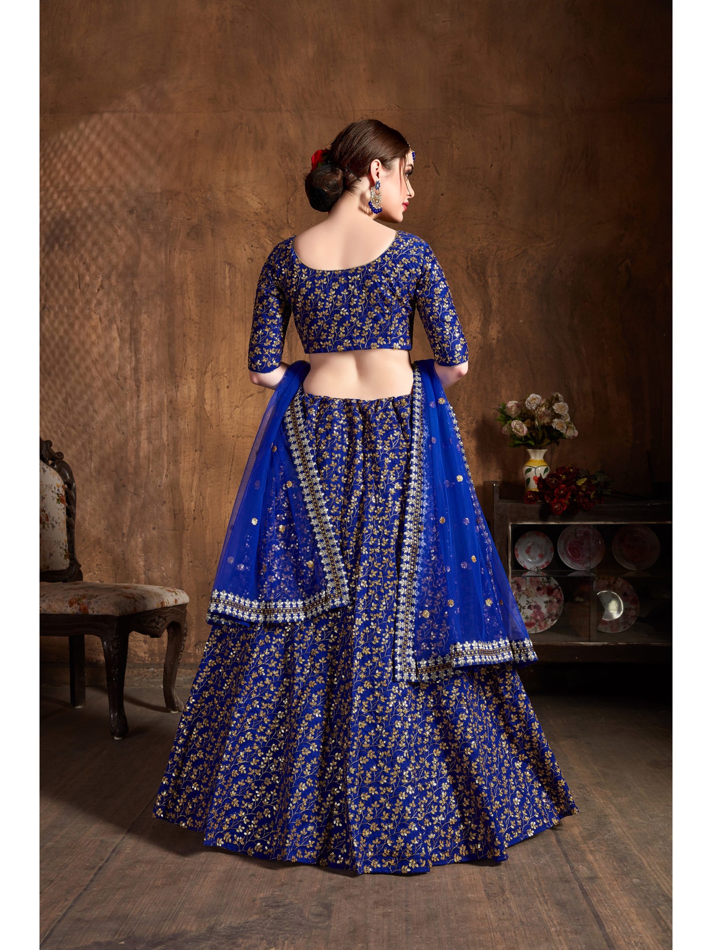 Royal Blue Color ZARI AND SEQUINS HEAVY EMBROIDERY WORK Lehenga Choli