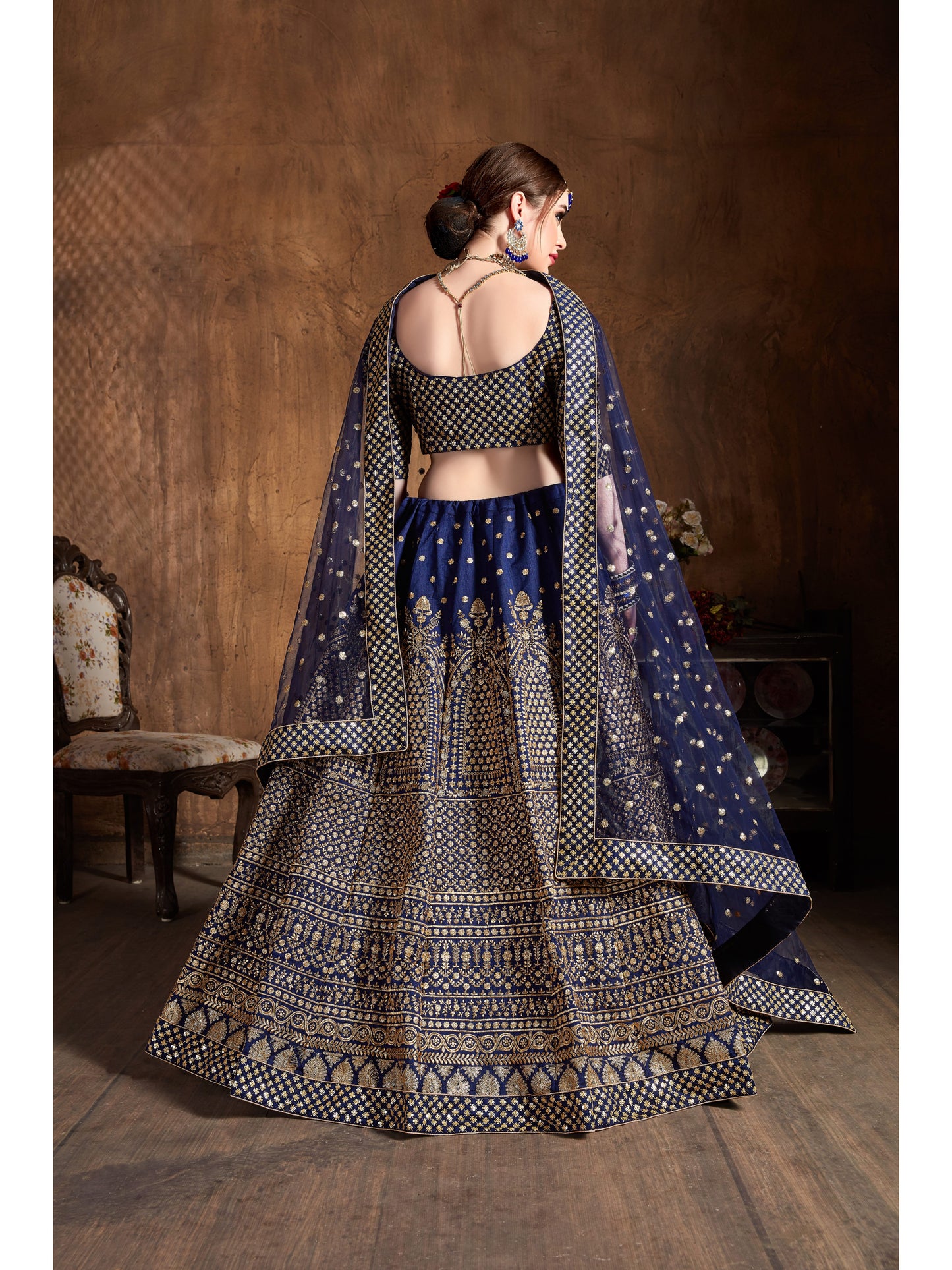 Navy Blue Color ZARI AND GLITTER SEQUINS EMBROIDERY Lehenga Choli