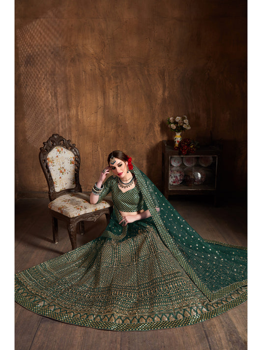 हरे रंग की ज़री और चमकदार सेक्विन कढ़ाई लहंगा चोली