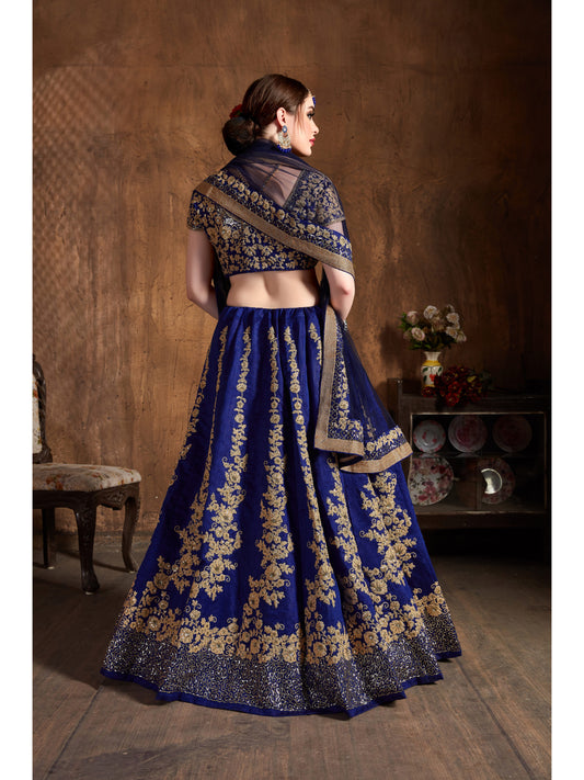 नेवी ब्लू रंग डोरी और सेक्विन कढ़ाई लहंगा चोली
