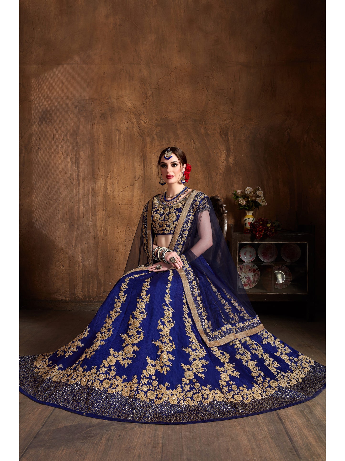 Navy Blue Color DORI AND SEQUINS EMBROIDERY Lehenga Choli