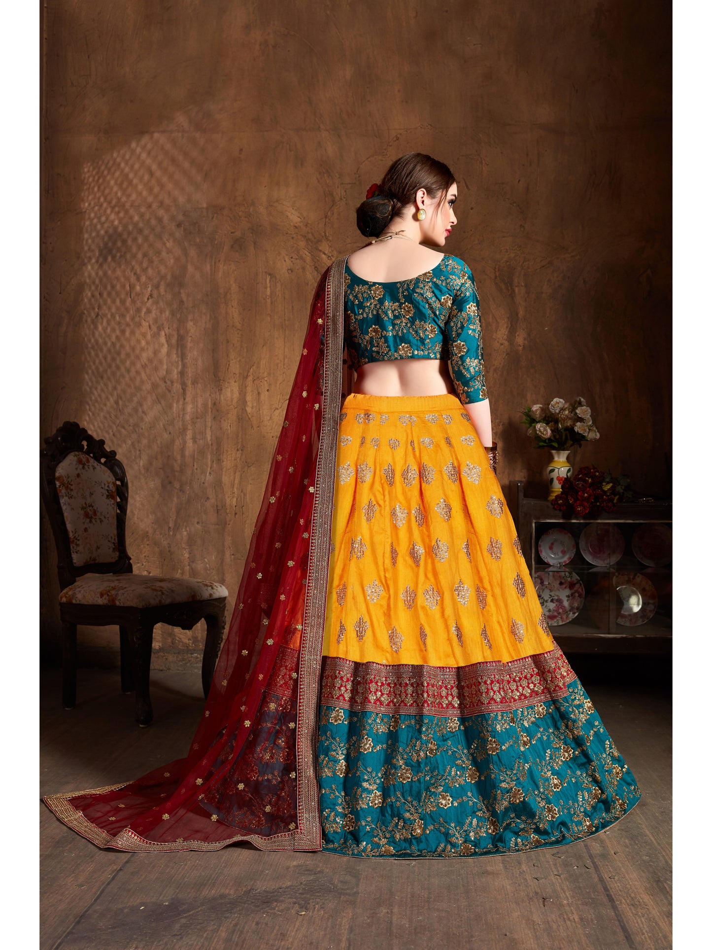 Yellow Color ZARI, SEQUINS AND DORI EMBROIDERY Lehenga Choli
