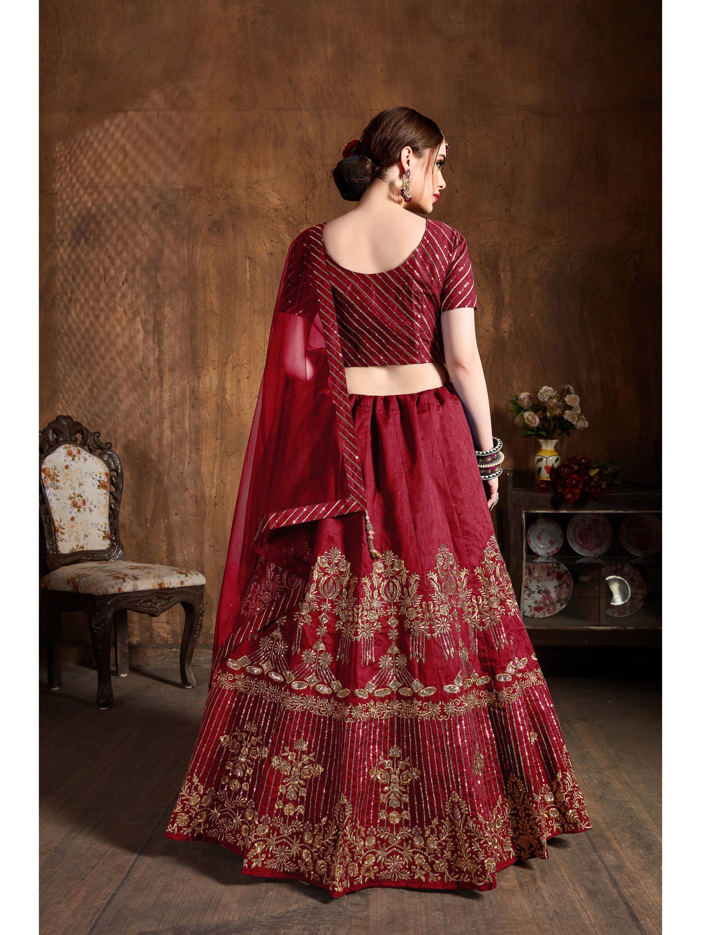 Red Color ZARI, SEQUINS EMBROIDERY AND DIAMOND WORK Lehenga Choli