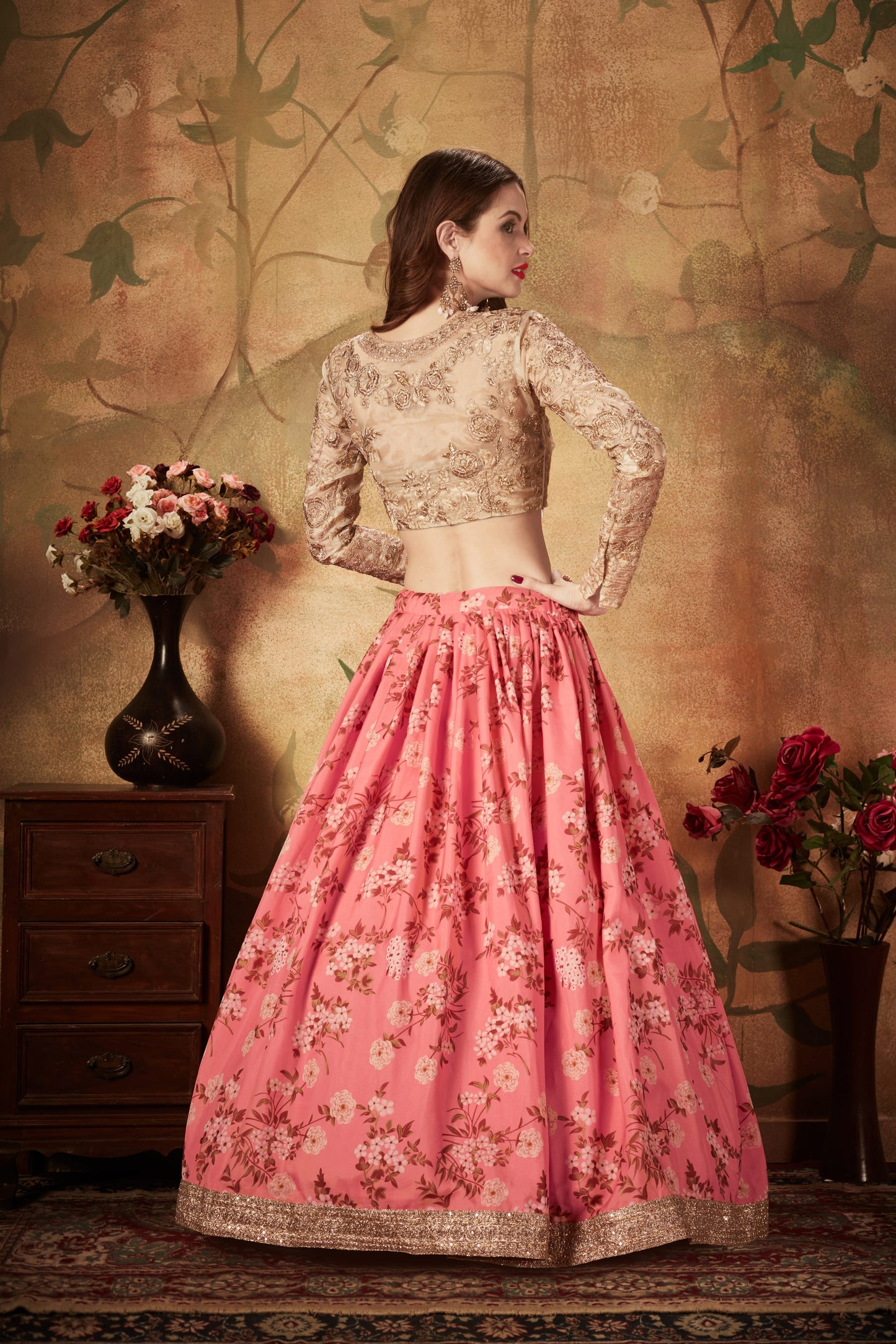 Pink Color Organza Digital Print & Dori, Zari and Sequins Embroidery Work Lehenga Choli