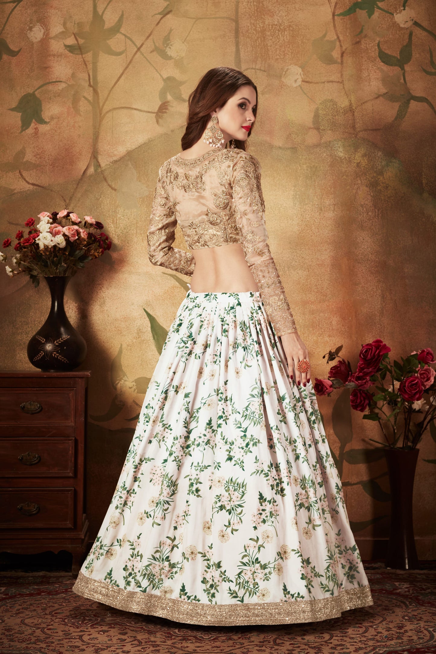 Off-White Color Organza Digital Print & Dori, Zari and Sequins Embroidery Work Lehenga Choli