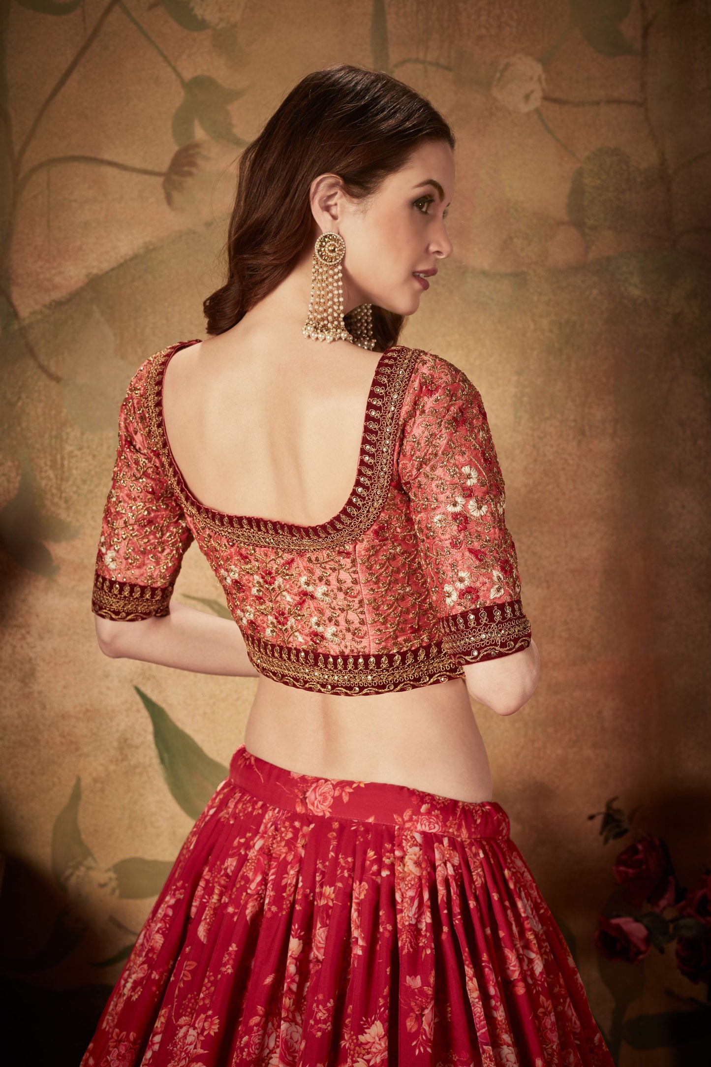 Maroon Color Organza Digital Print & Dori, Zari and Sequins Embroidery Work Lehenga Choli