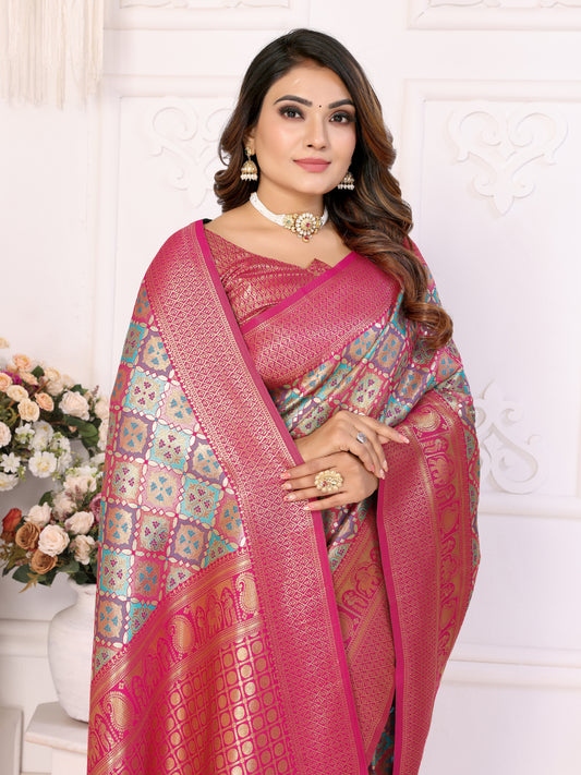 Multi color Chaturi-2 Banarasi Chaturi silk saree Jari weaving Border