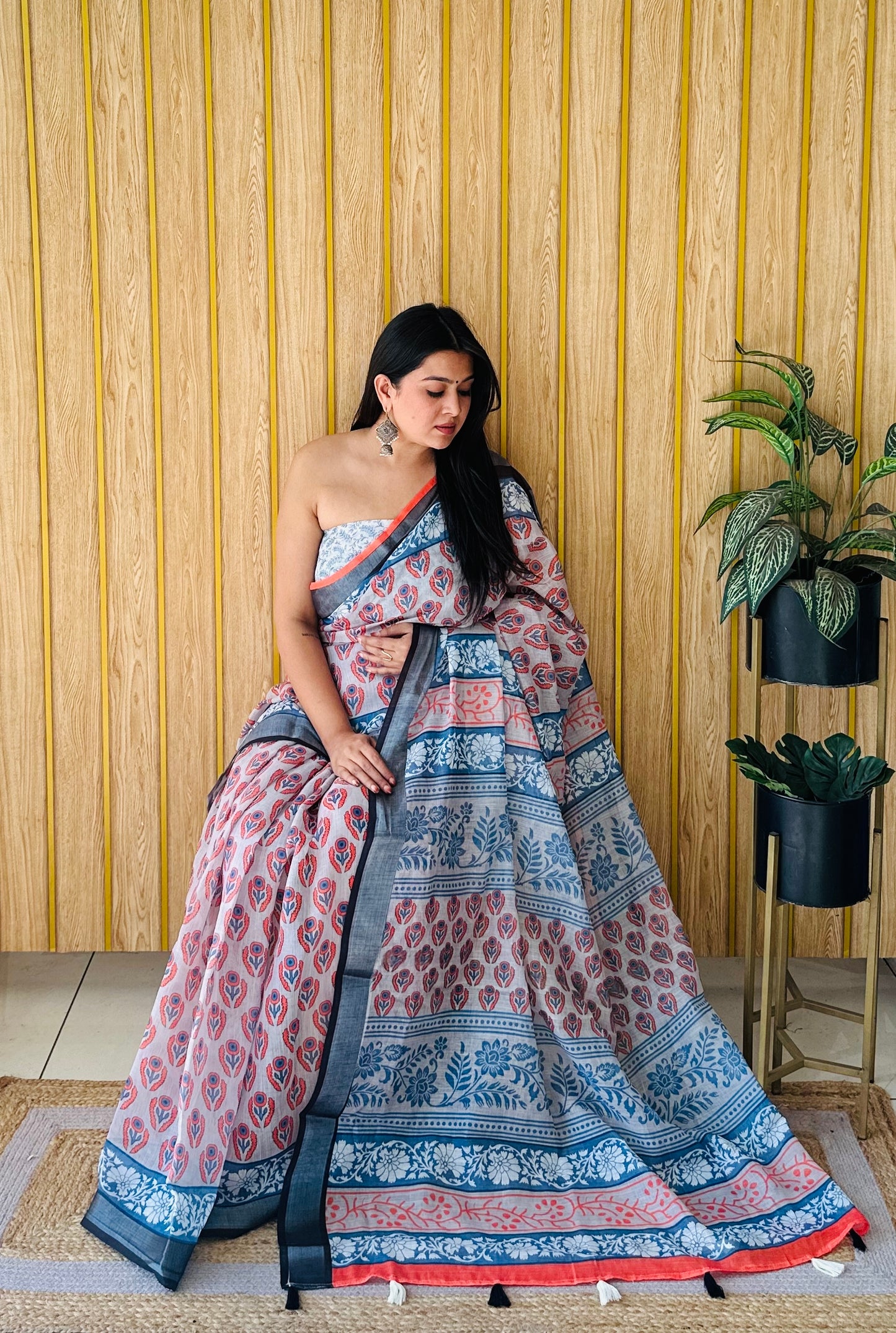 Multi Color Premium And Rich Quality Soft Linen Cotton Digital Print Saree