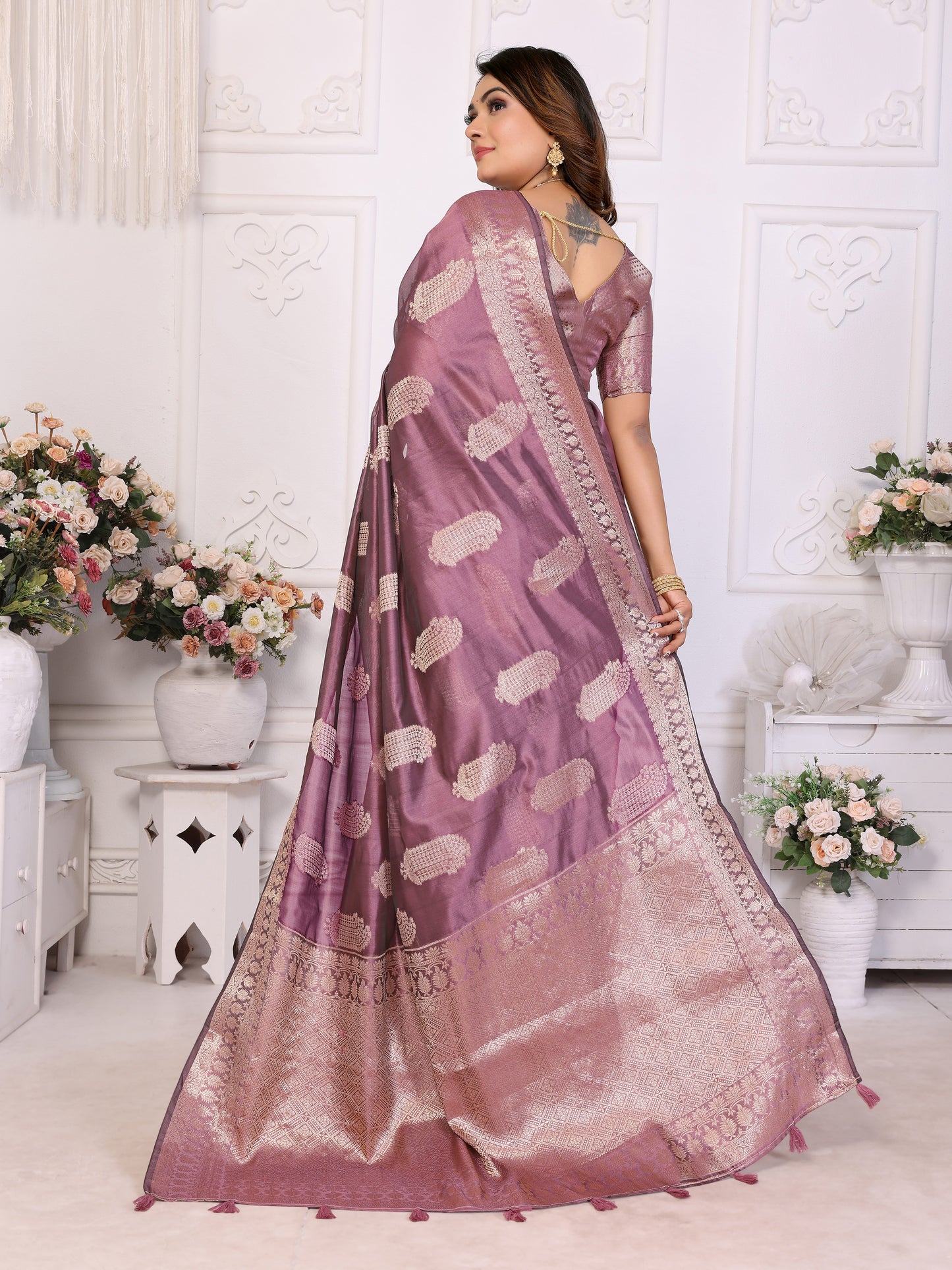 Brown Color Premium And Superior Soft Organza Silk Banarasi Saree Butta With Unique Colour