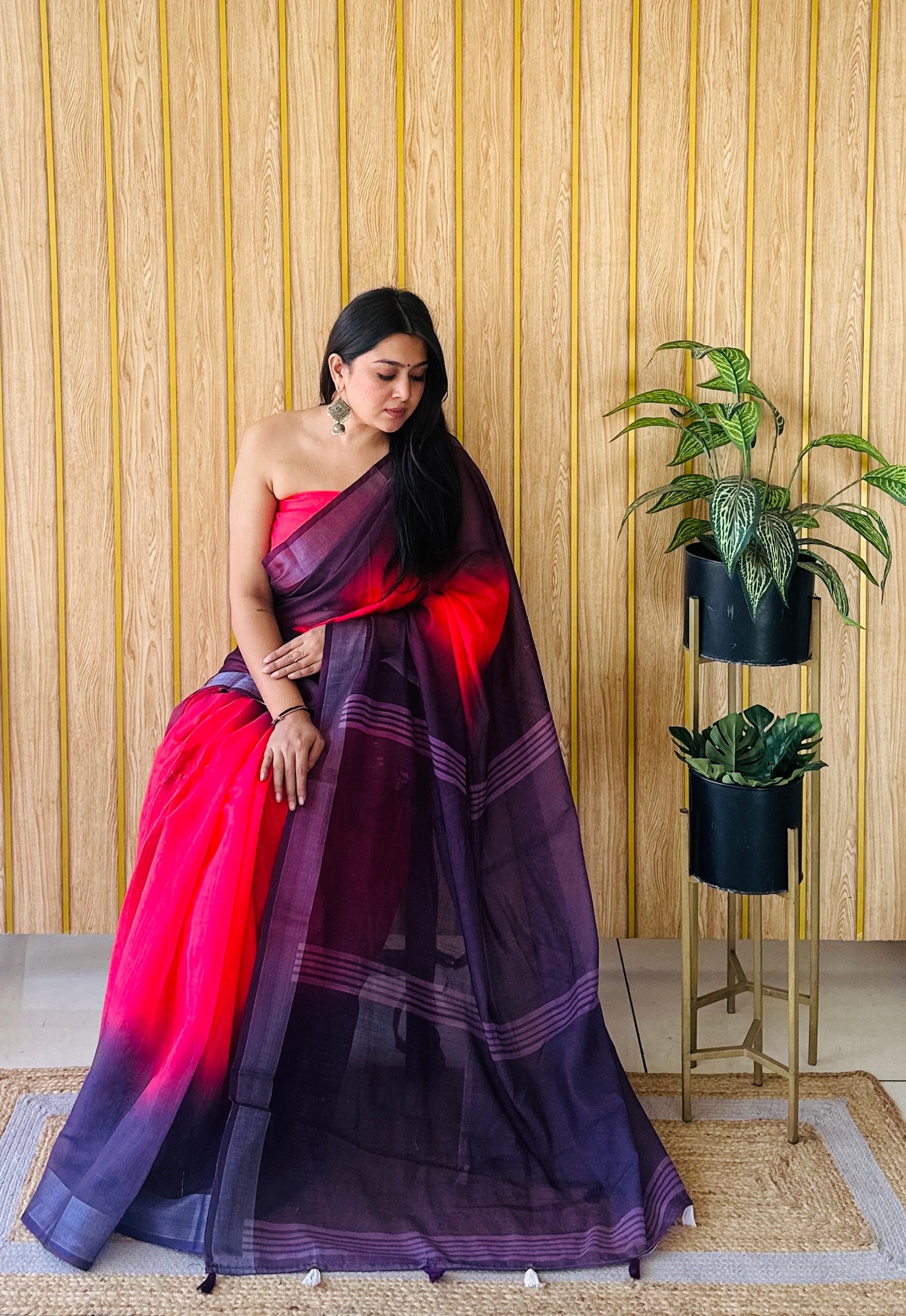 Red Color Soft Linen Cotton Digital Print Saree Very Premium And Rich Quality