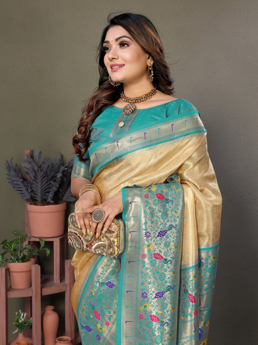 Sky Blue Mrudangi pure banarasi tissue silk sarees With weaving butties