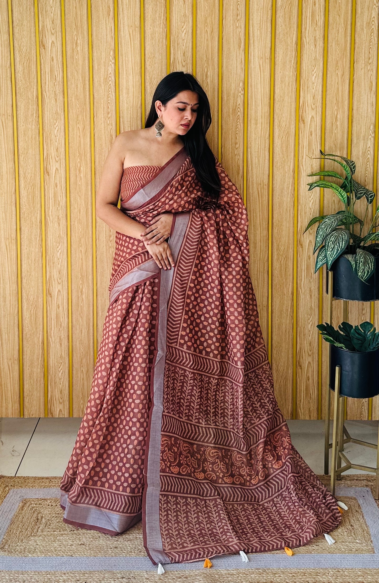 Yellow Color Premium And Rich Quality Soft Linen Cotton Digital Print Saree