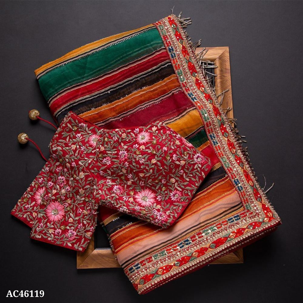 रजवाड़ी सिल्क डिजिटल फैंसी सीक्वेंस और डोरी कढ़ाई ब्लाउज के साथ काम करती है