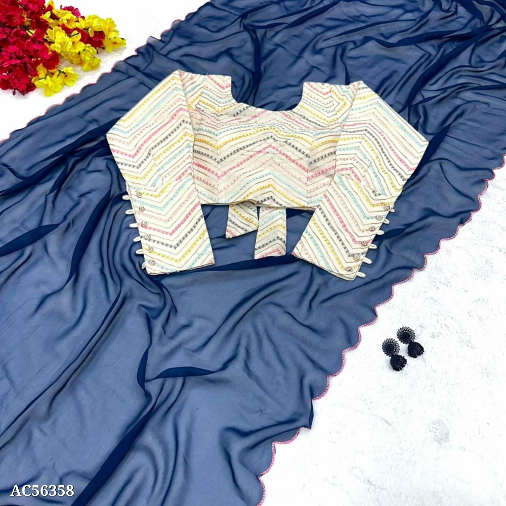 साड़ी फुल स्लीव्स फुल स्टिच ब्लाउज के साथ*