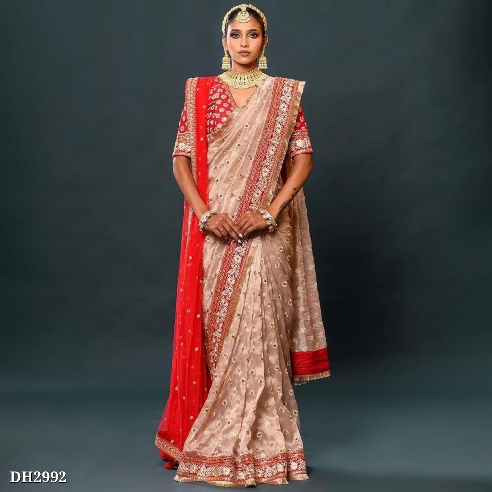 साड़ी पर 5 एमएम और 7 एमएम के काम के साथ खूबसूरत कढ़ाई विस्कोस धागे और ज़री कोडिंग पर कपड़ा