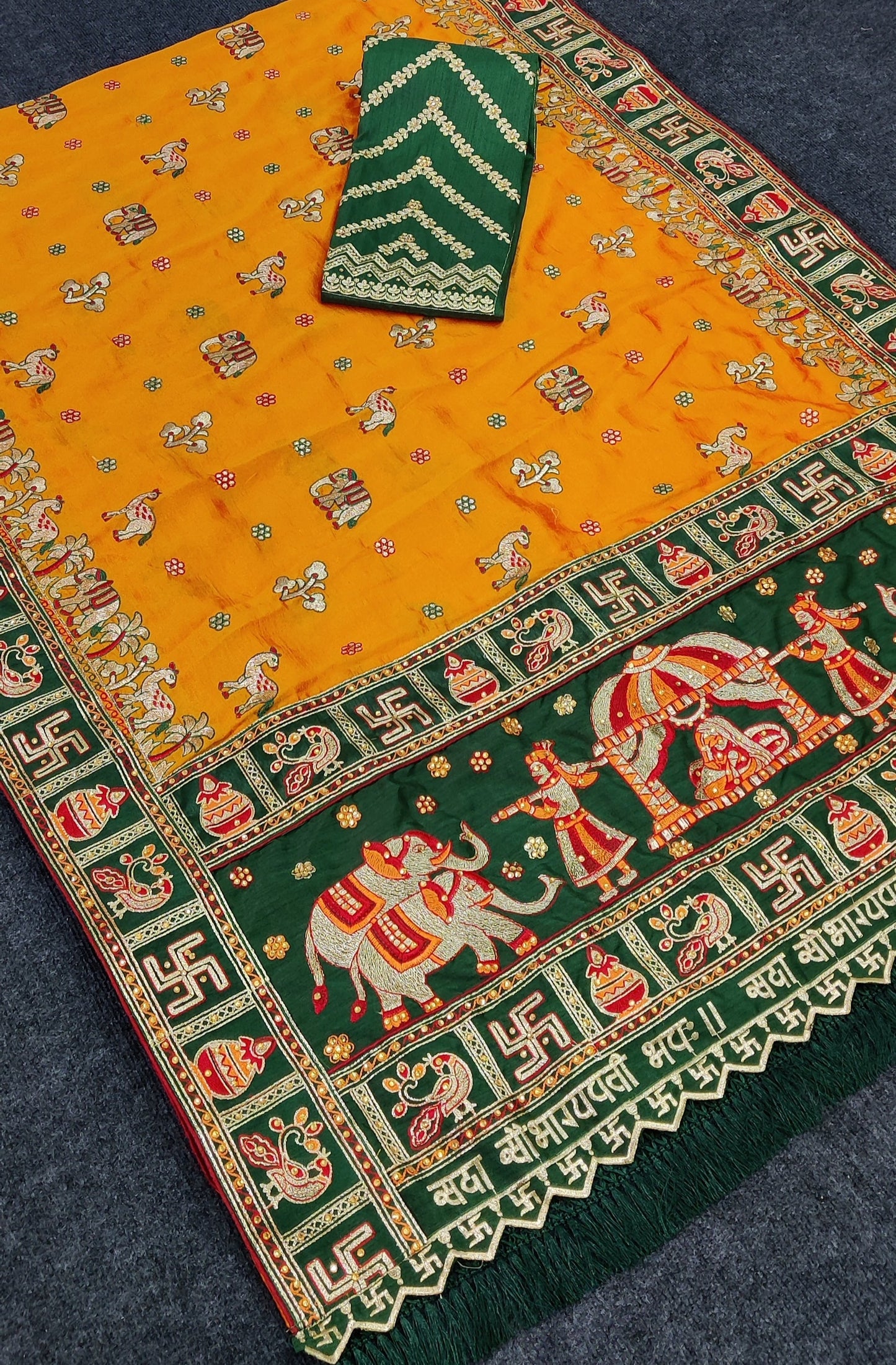 Orange Yellow Green Colour Shubha Tiwari Embroiderd Panter Patola Saree For Special Occasion