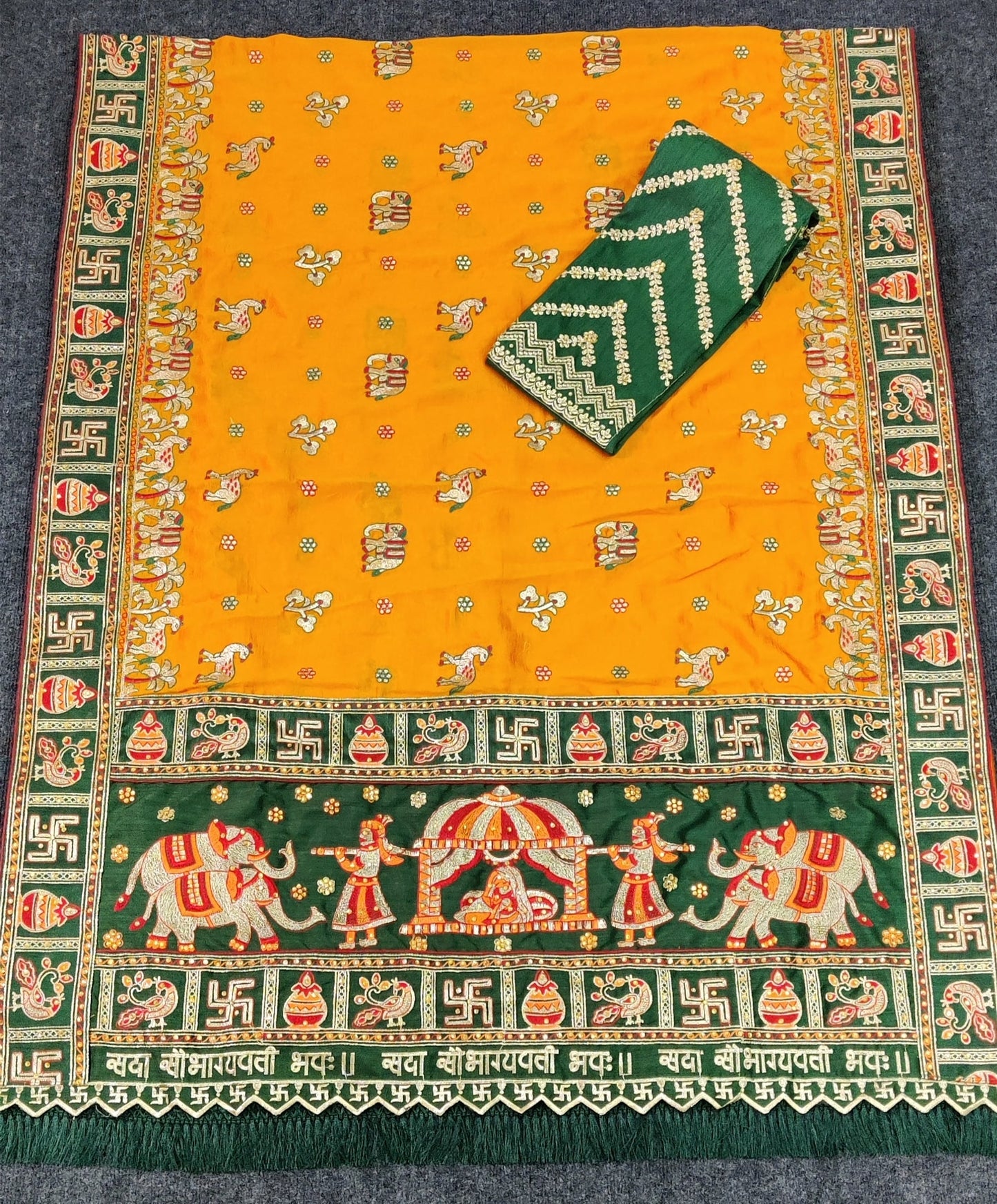 Orange Yellow Green Colour Komal Soni Embroiderd Panter Patola Saree For Special Occasion