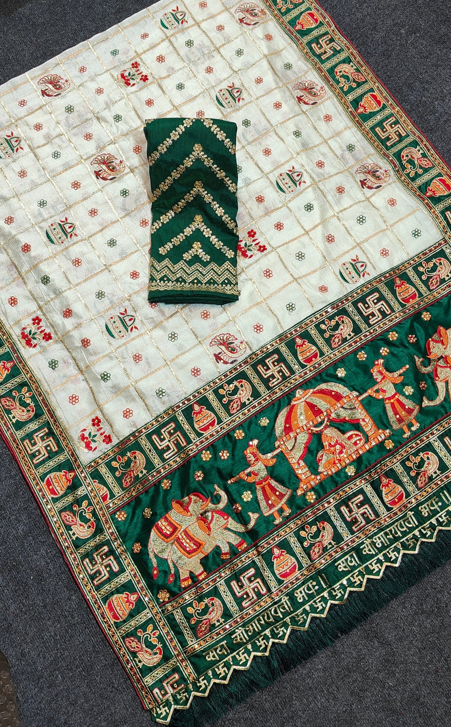 White Green Colour Khushboo Sharma Embroiderd Panter Patola Saree For Special Occasion