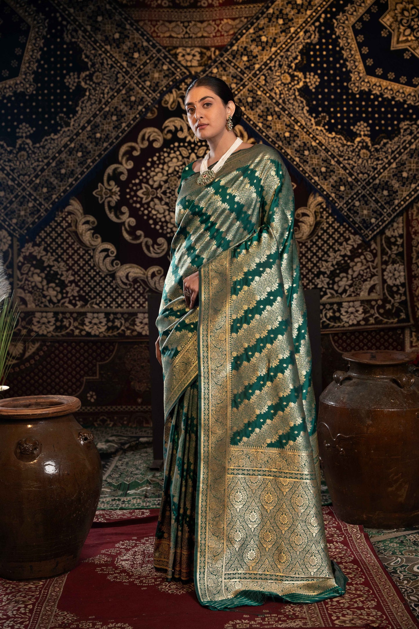 Green Color Banarasi Silk Saree With Beautiful Zari Woven Design
