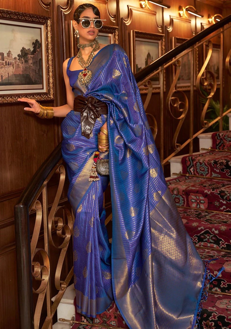 Marvelous Blue Double Toned Banarasi Silk Saree