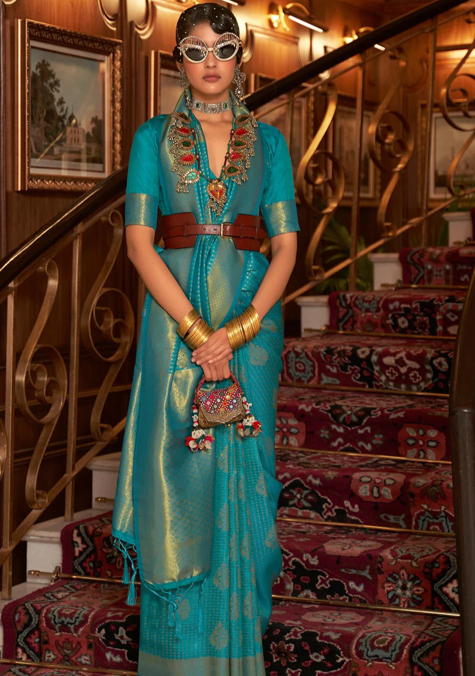 Moxie Green Double Toned Banarasi Silk Saree