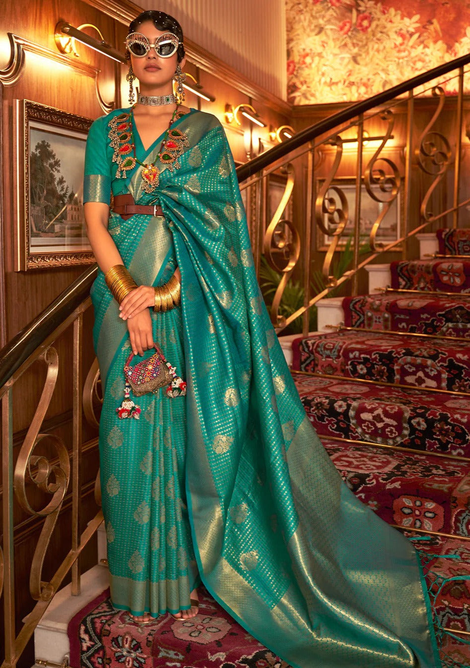 Enchanting Green Double Toned Banarasi Silk Saree