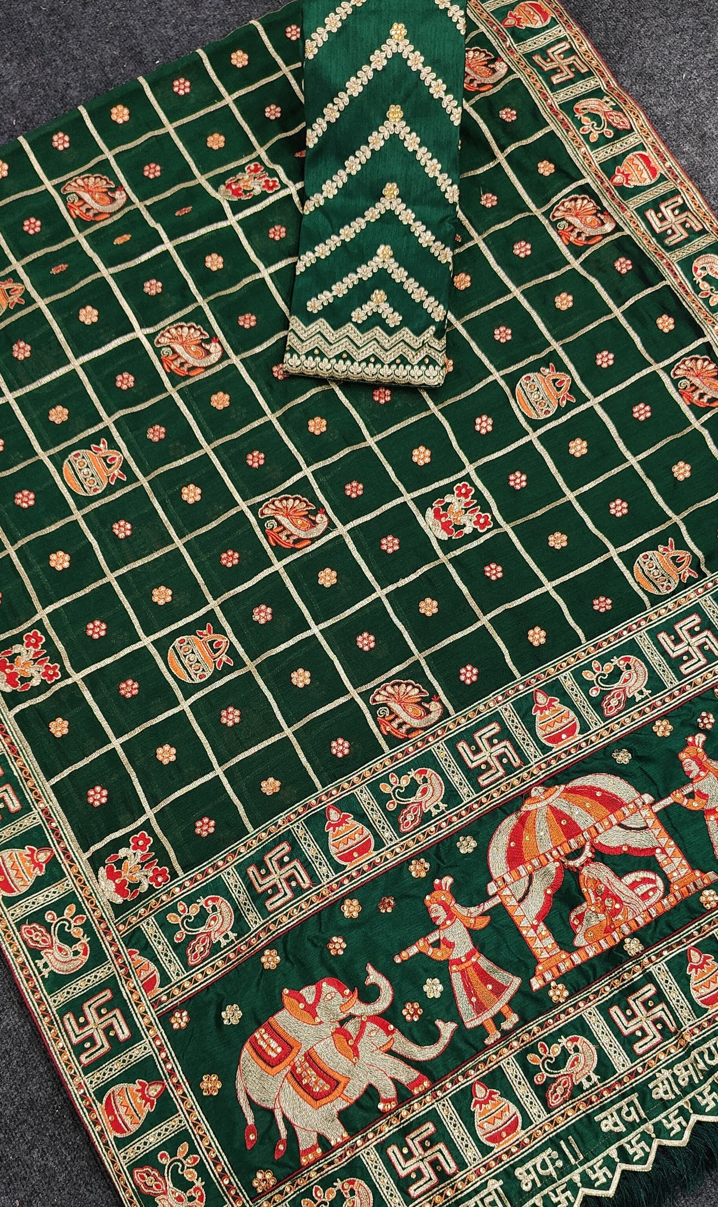 Abhiksha Green Colour Embroiderd Panter Patola Saree For Special Occasion