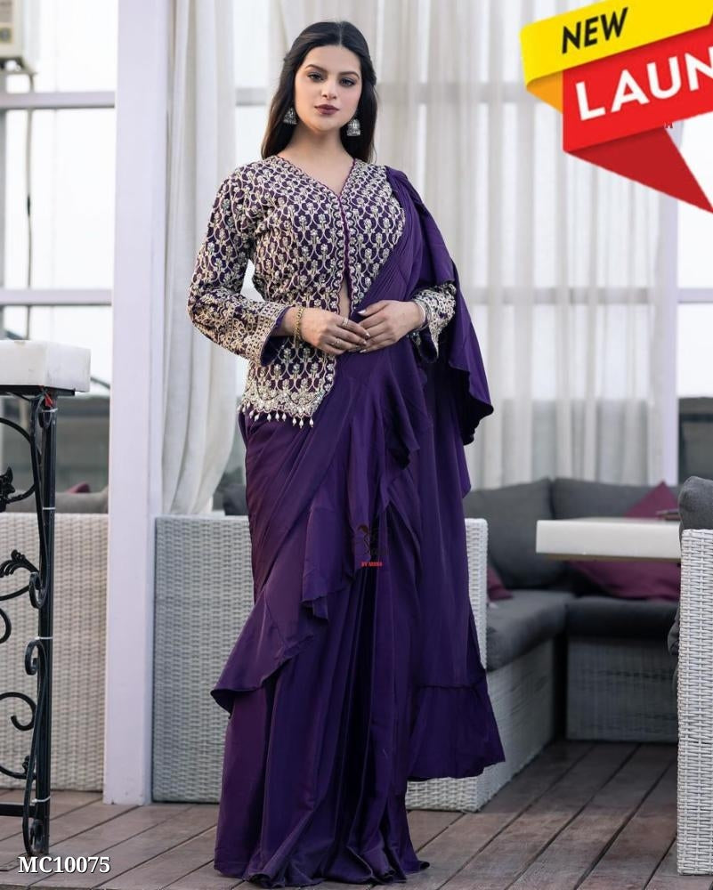 शुद्ध नारंगी कढ़ाई कॉर्डिंग काम (पूरी तरह से सिला हुआ)