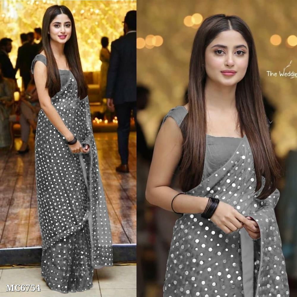 Pure Georget saree with gola gola tip tip sequence work all over saree