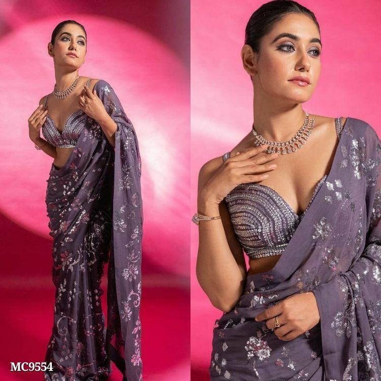 सीक्वेंस वर्क वाली भारी कस्तूरी सिल्क साड़ी