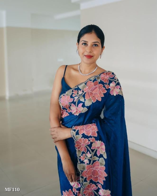 प्योर गॉर्जीट साड़ी, कढ़ाई वर्क साड़ी