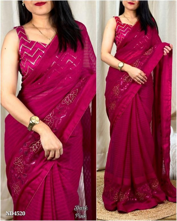 शाइनी सिमर शिफॉन सेक्विन वर्क टोन टू टोन थ्रेड वर्क और स्टाइलिश वर्क ब्लाउज