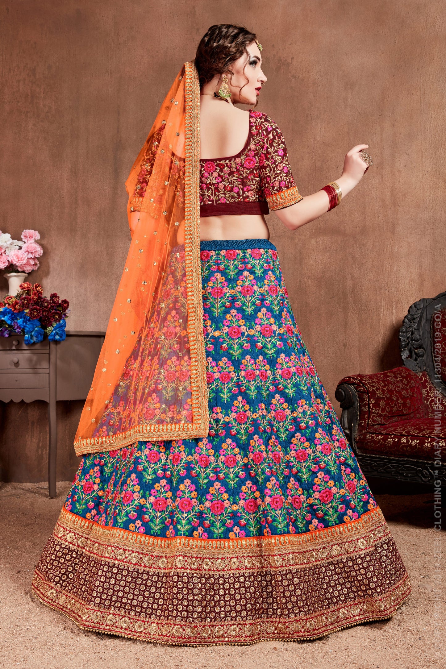 Navy Blue Color Mulberry Silk Thread, Dori, Zari, Sequins Embroidery with Stone Work Lehenga Choli