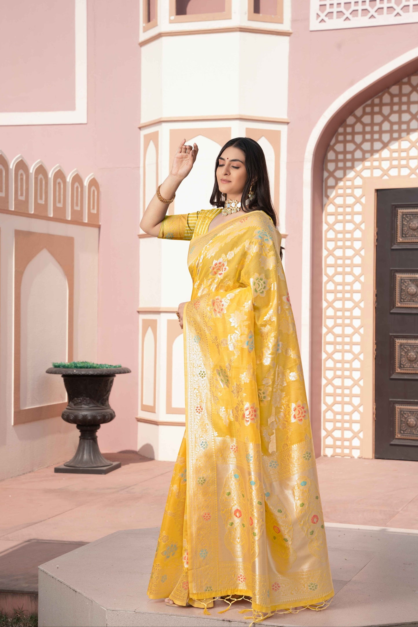 Yellow Color Cotton Silk Saree With Beautiful Zari Woven Work