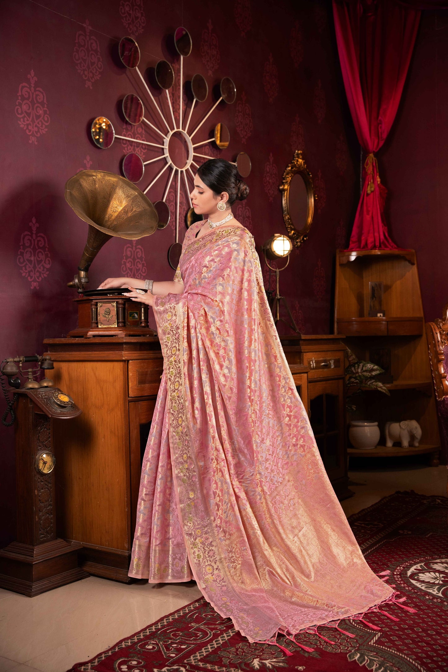 Pink Color Organza Silk Saree With Beautiful Zari Woven Work