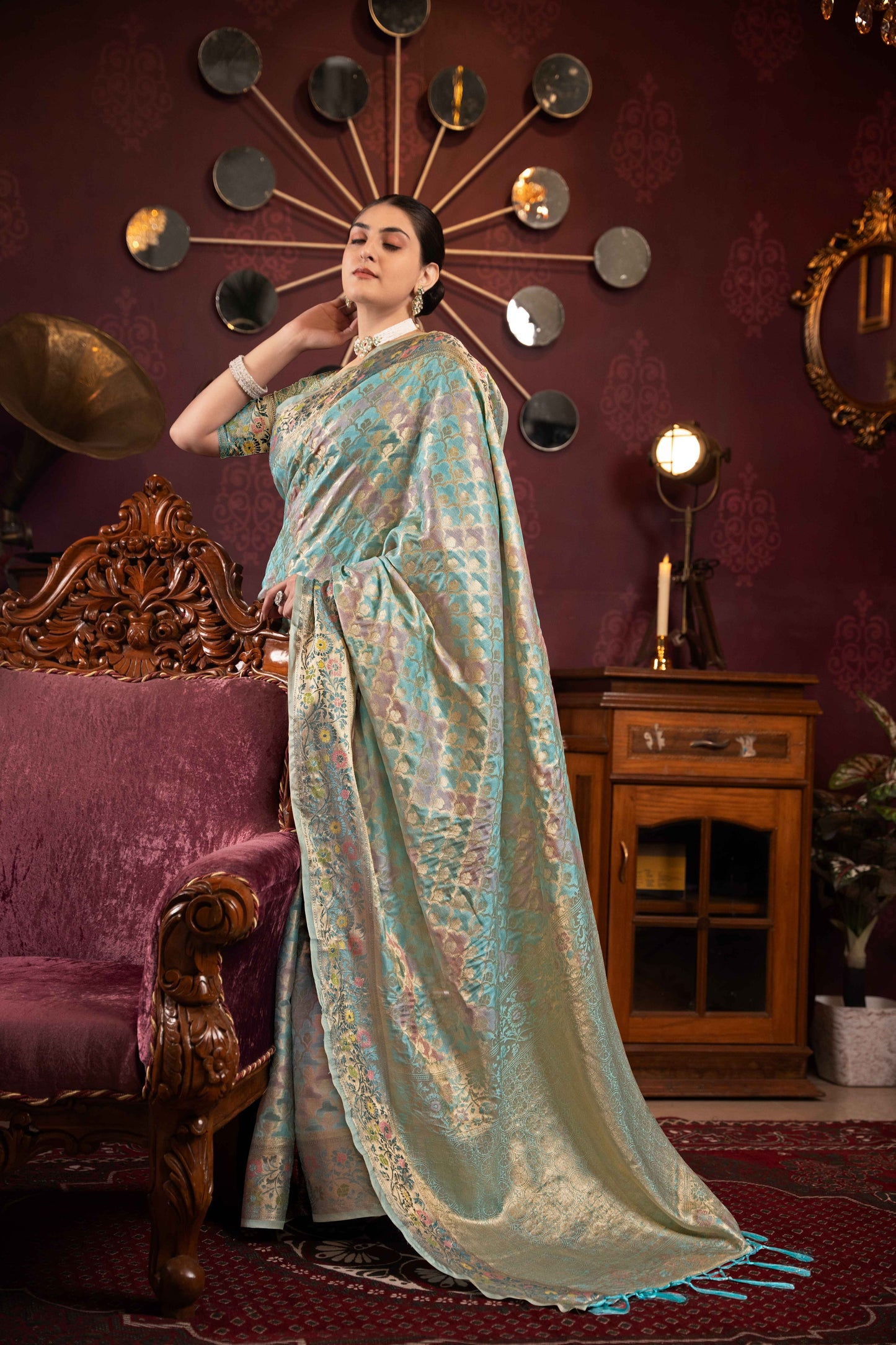 Sky Color Organza Silk Saree With Beautiful Zari Woven Work
