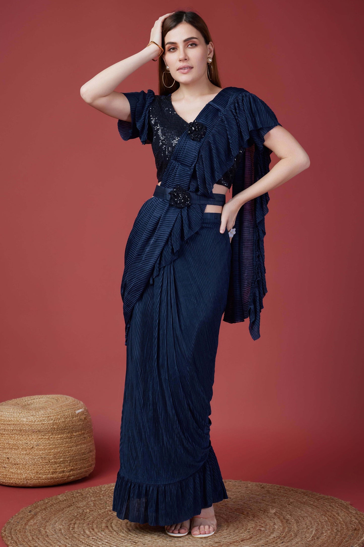 Blue Color Pleasant Fancy Fabric Ready To Wear Crush Saree